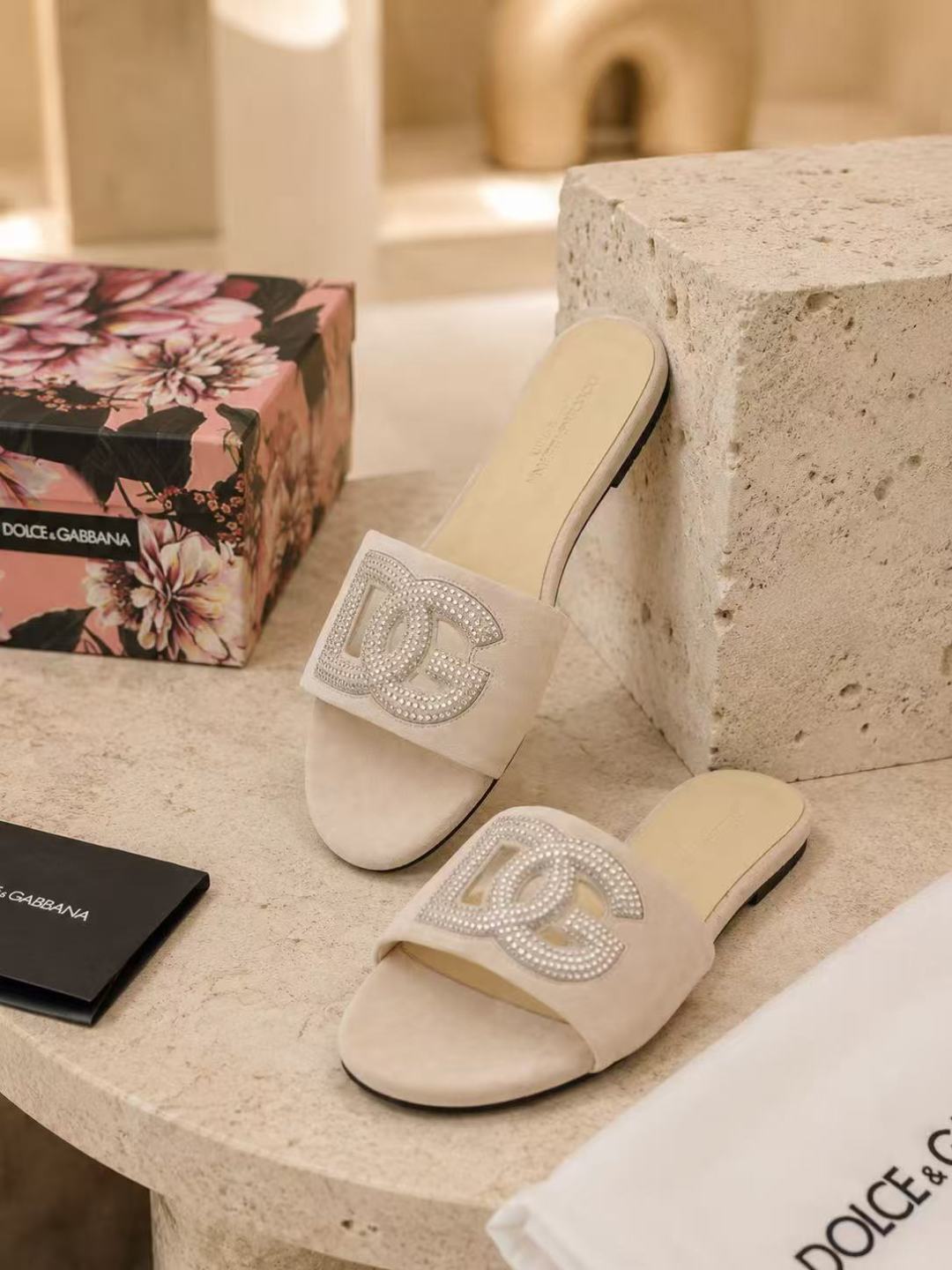 Dolce & Gabbana DG Crystal Logo Slide Sandals