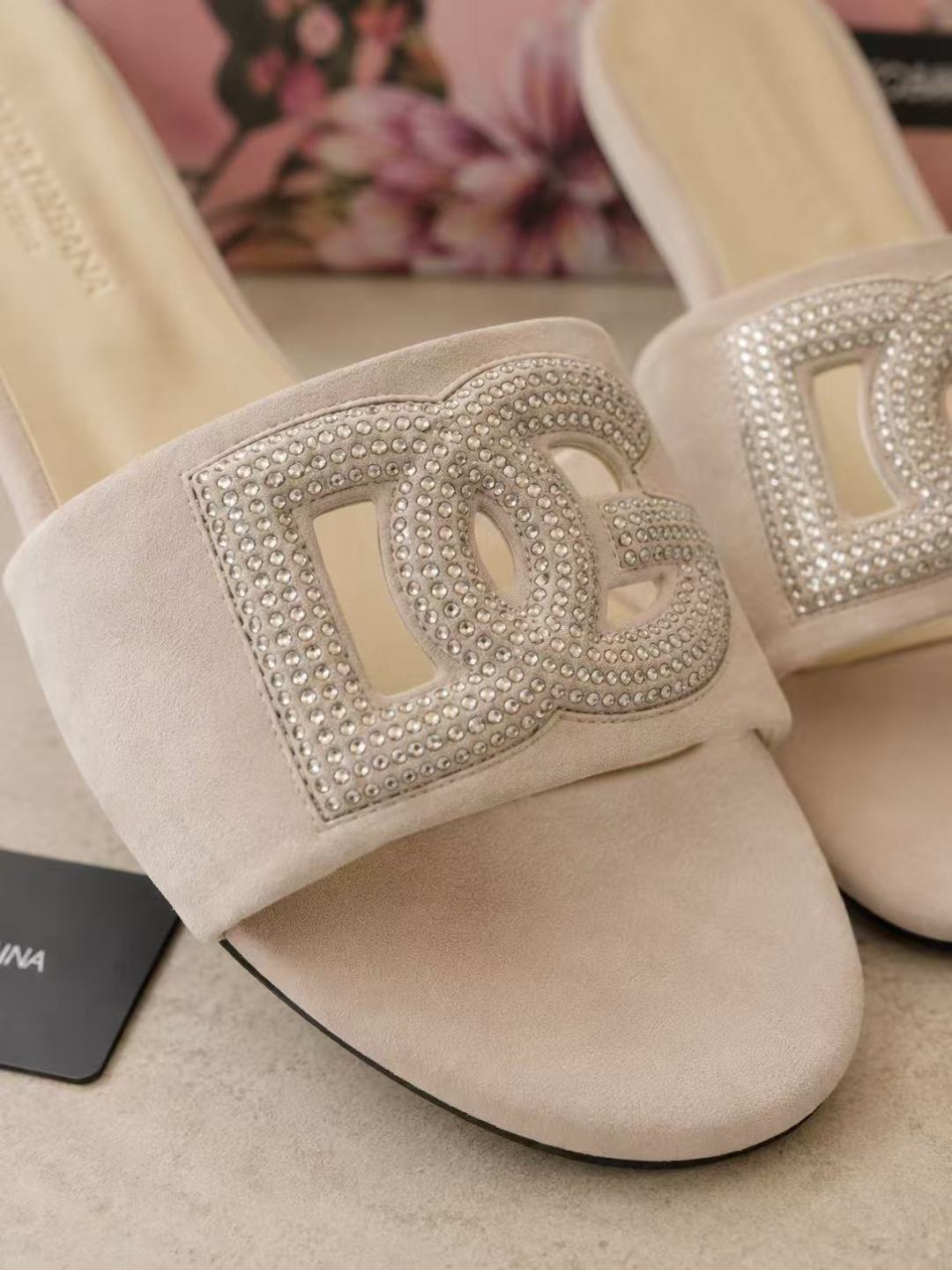 Dolce & Gabbana DG Crystal Logo Slide Sandals
