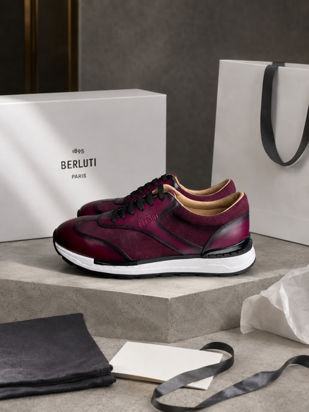 Berluti Blue Patina Leather Suede Sneakers