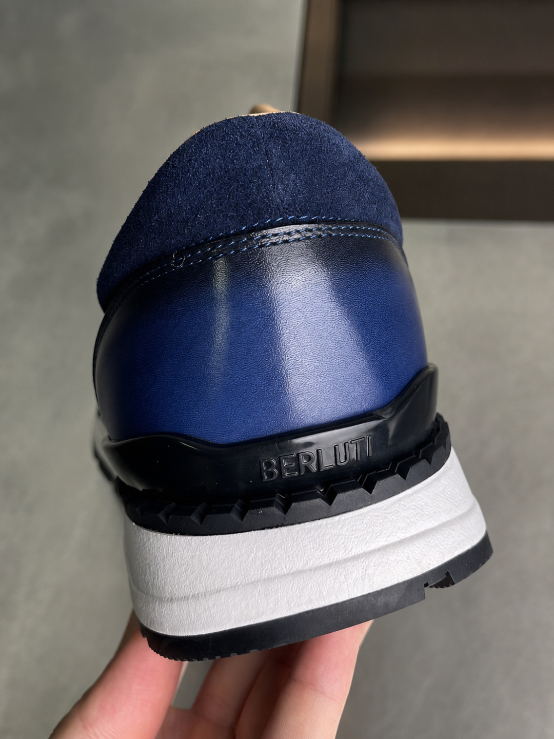 Berluti Blue Patina Leather Suede Sneakers