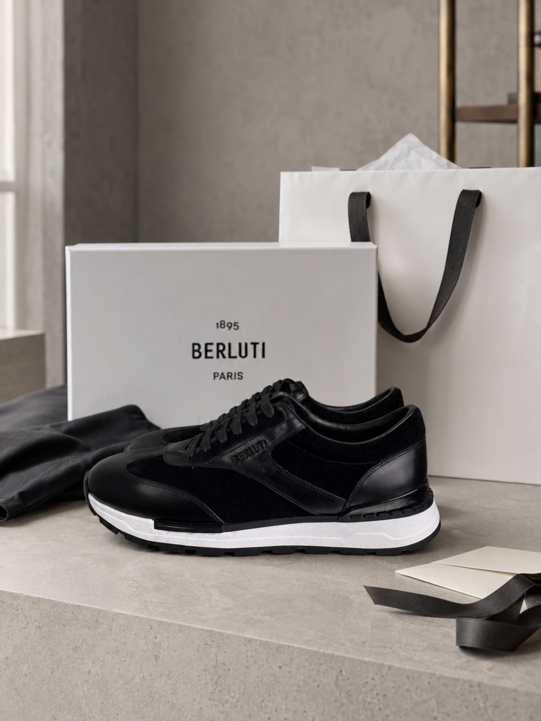 Berluti Blue Patina Leather Suede Sneakers