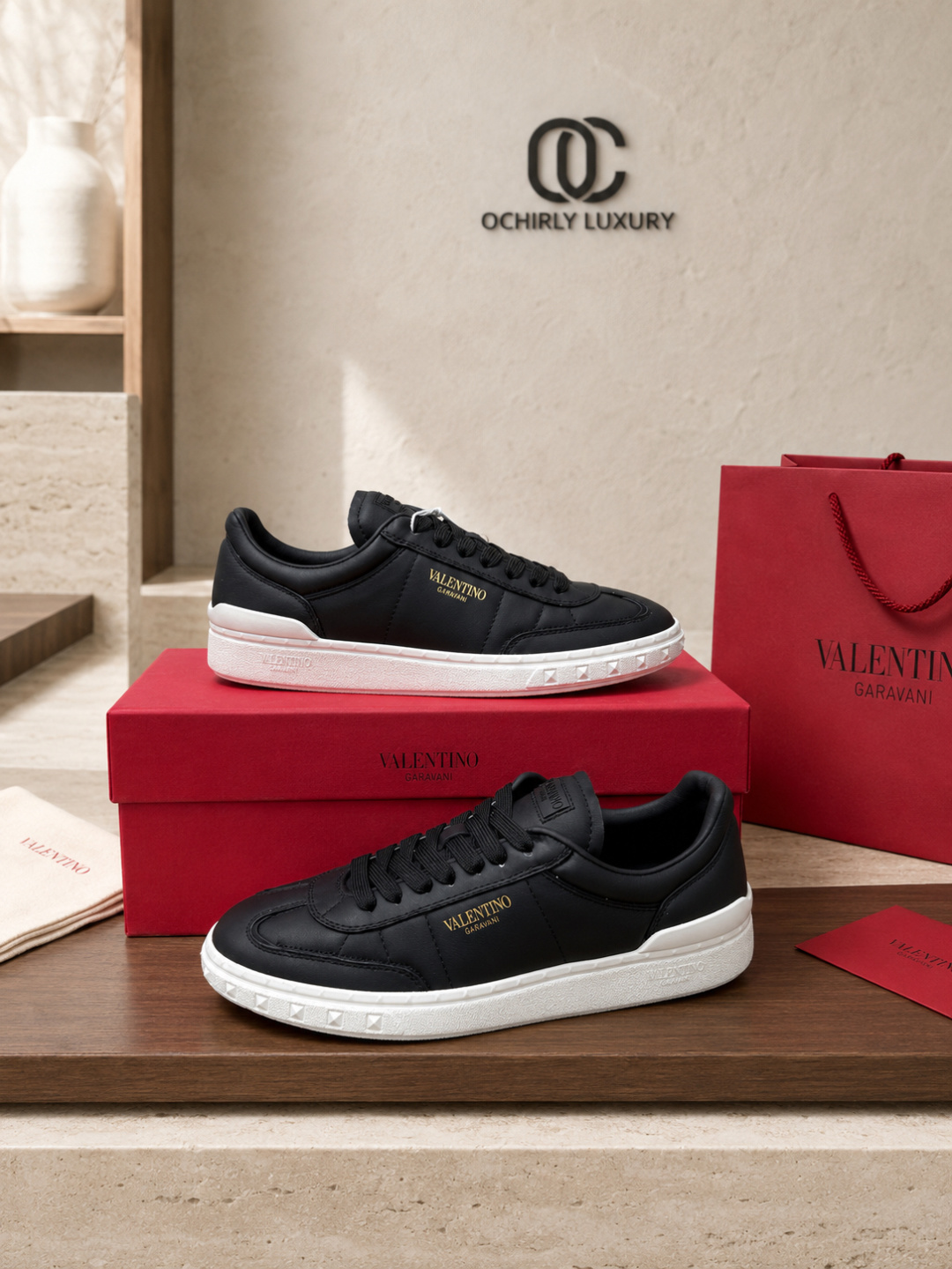 Valentino Garavani Black Leather Low Top Sneakers