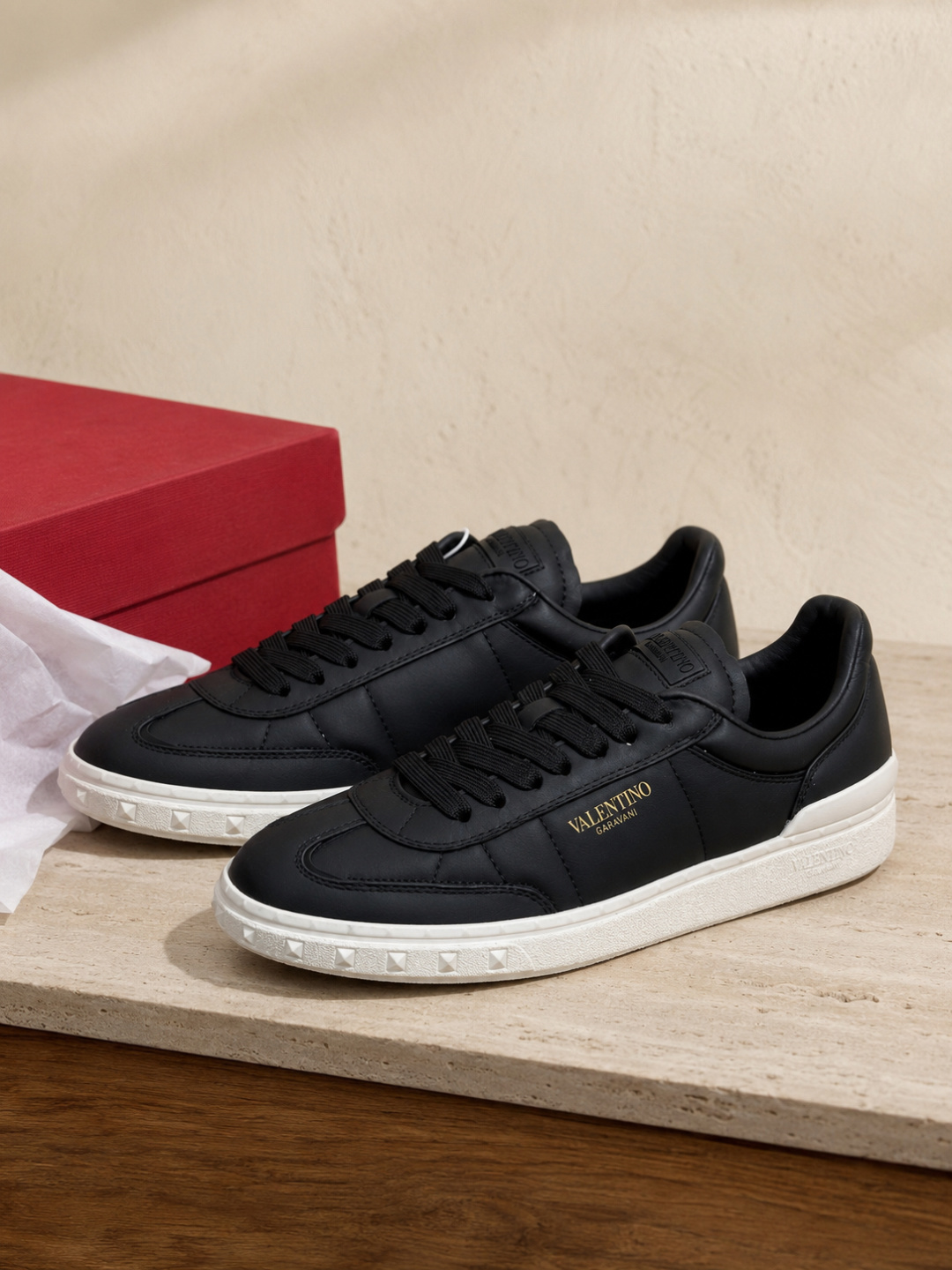 Valentino Garavani Black Leather Low Top Sneakers