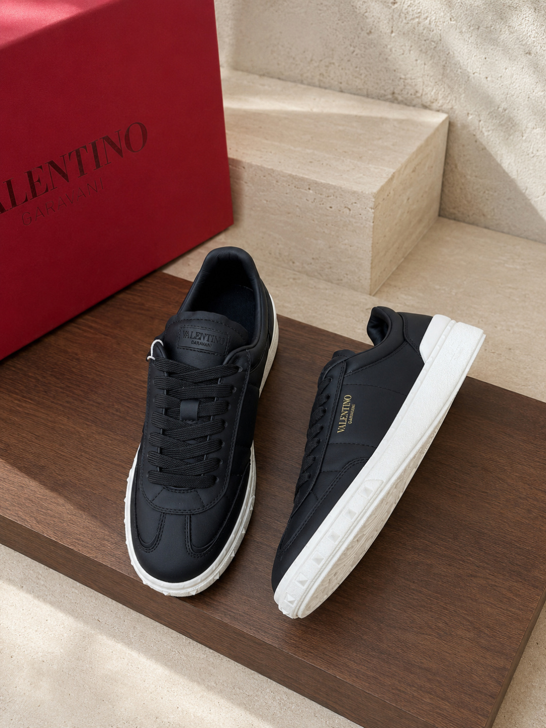 Valentino Garavani Black Leather Low Top Sneakers