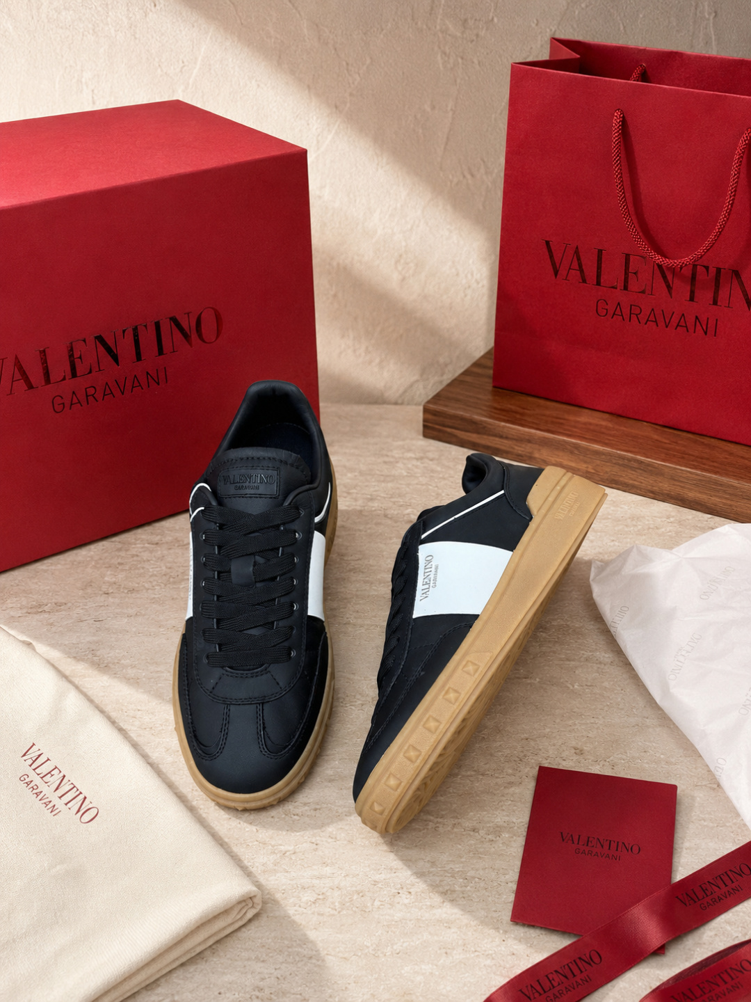 Valentino Garavani Black Leather Low Top Sneakers