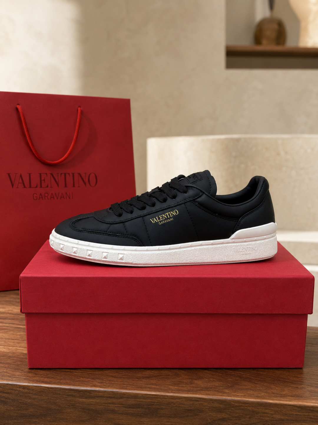 Valentino Garavani Black Leather Low Top Sneakers