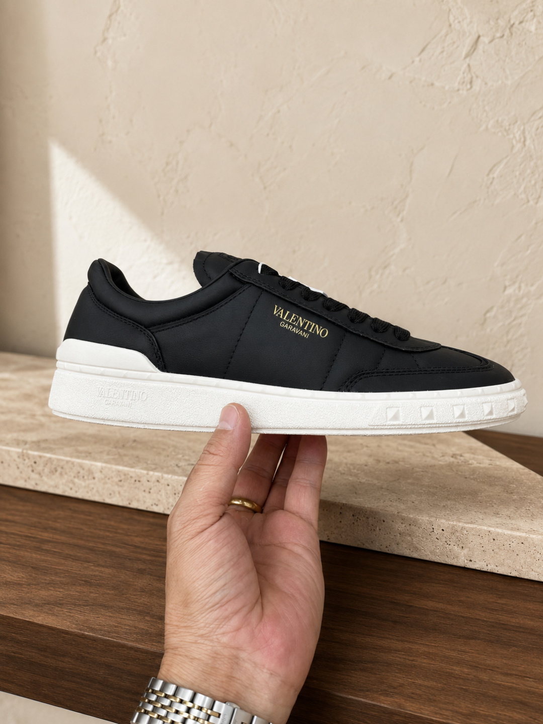 Valentino Garavani Black Leather Low Top Sneakers