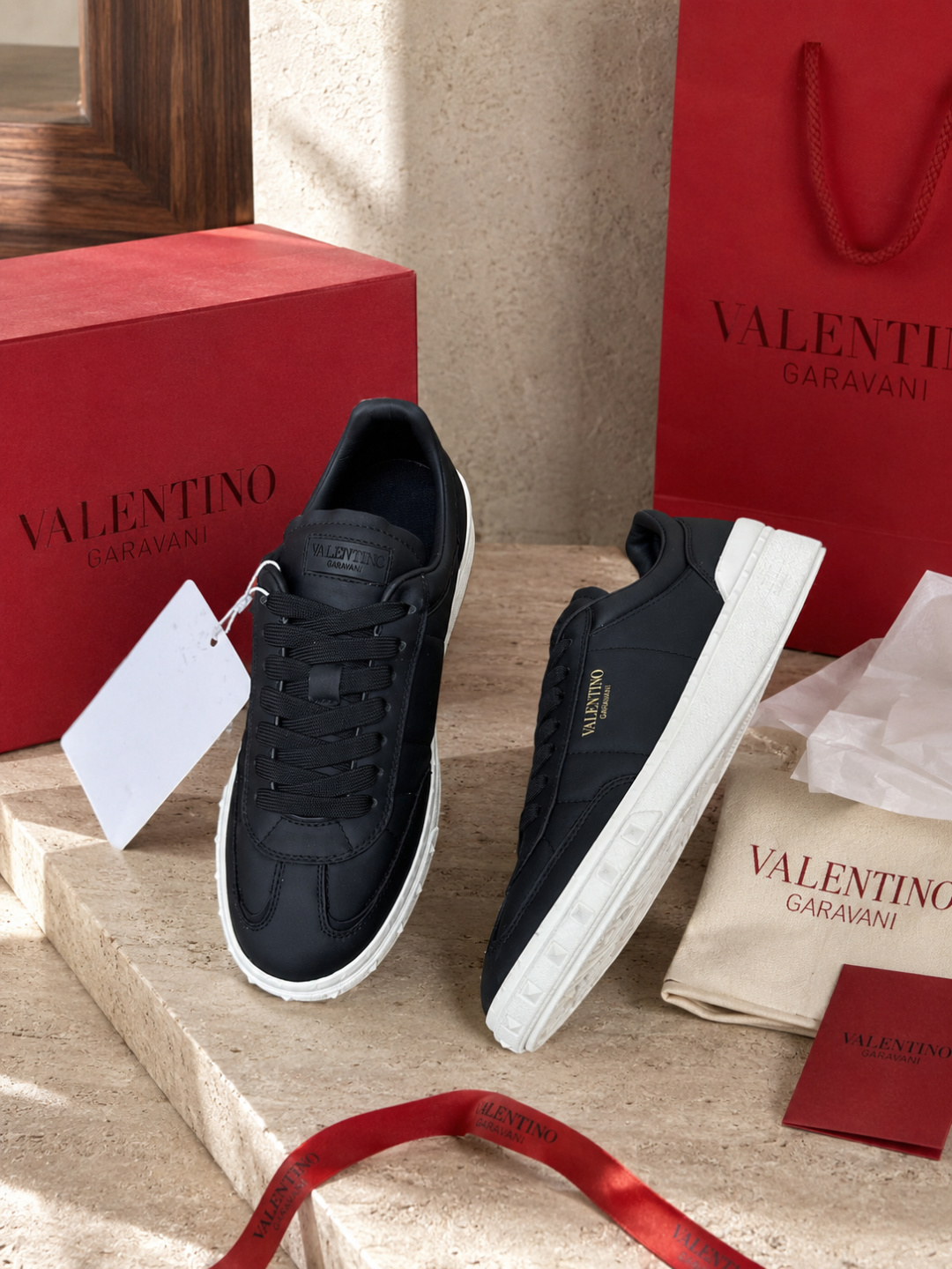 Valentino Garavani Black Leather Low Top Sneakers
