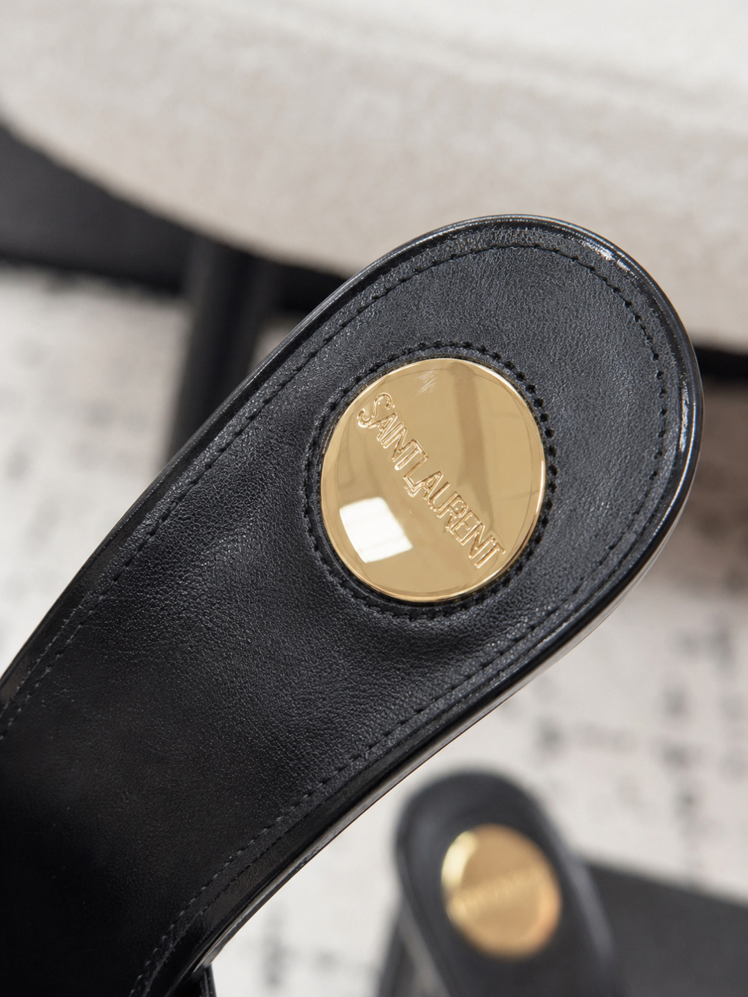 Saint Laurent Black Patent Leather YSL Heel Mules