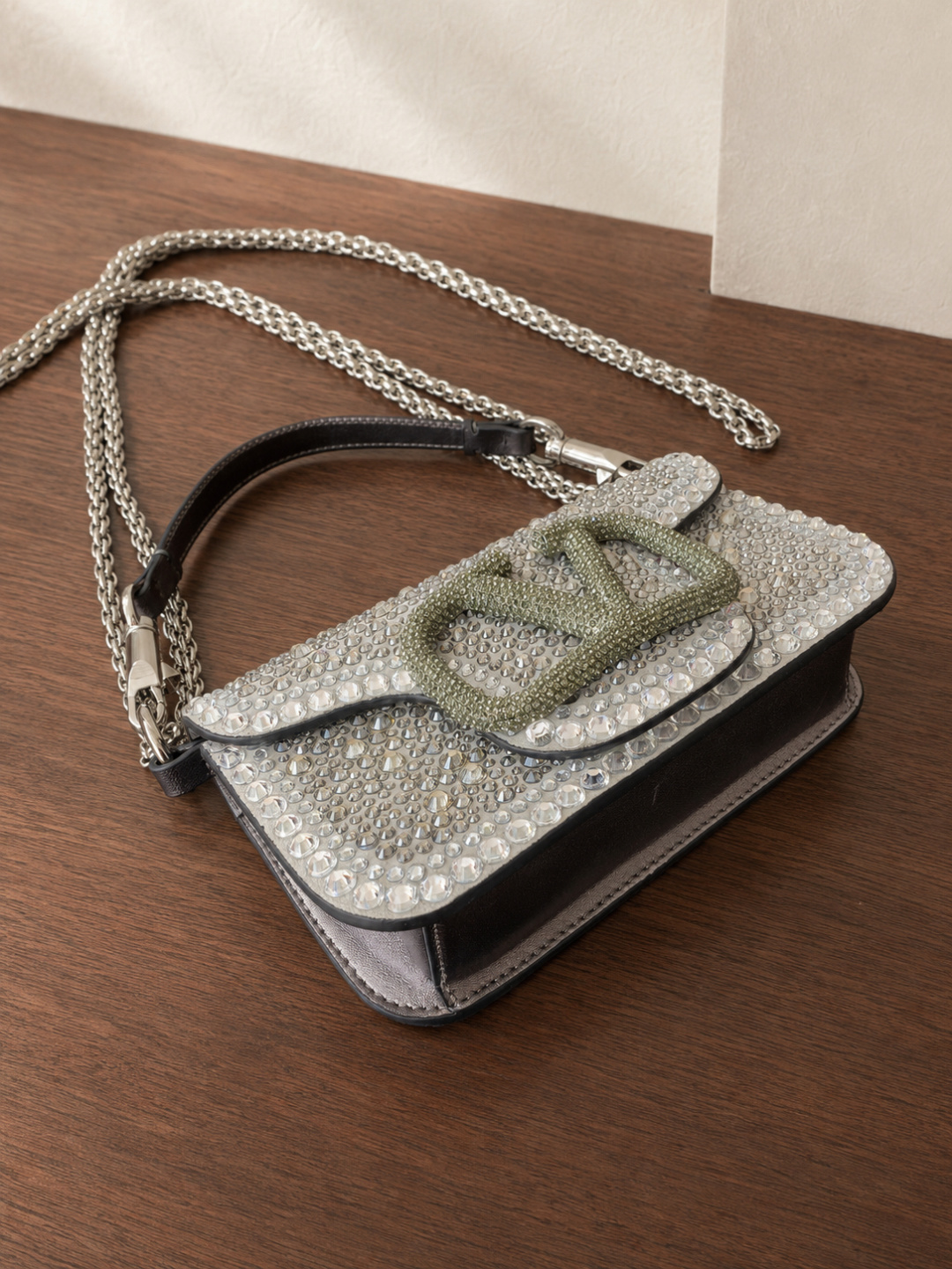 Valentino Garavani Crystal V Logo Shoulder Bag