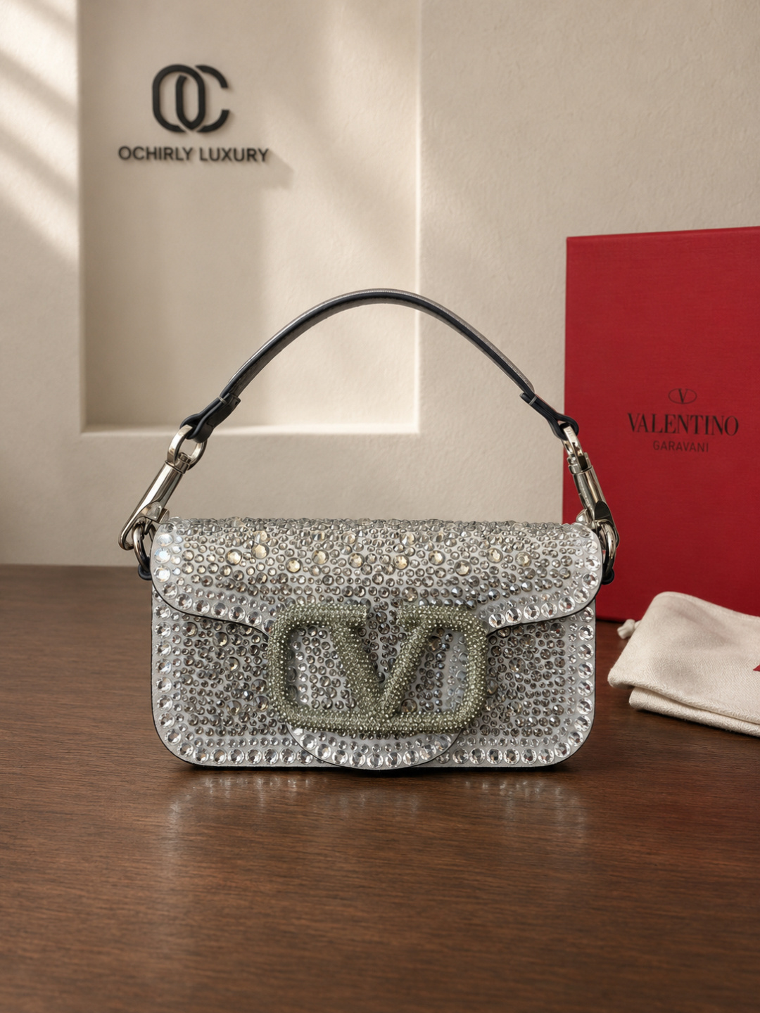 Valentino Garavani Crystal V Logo Shoulder Bag