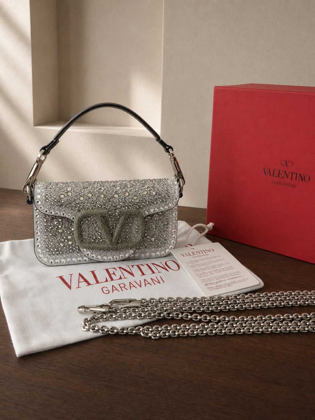 Valentino Garavani Crystal V Logo Shoulder Bag
