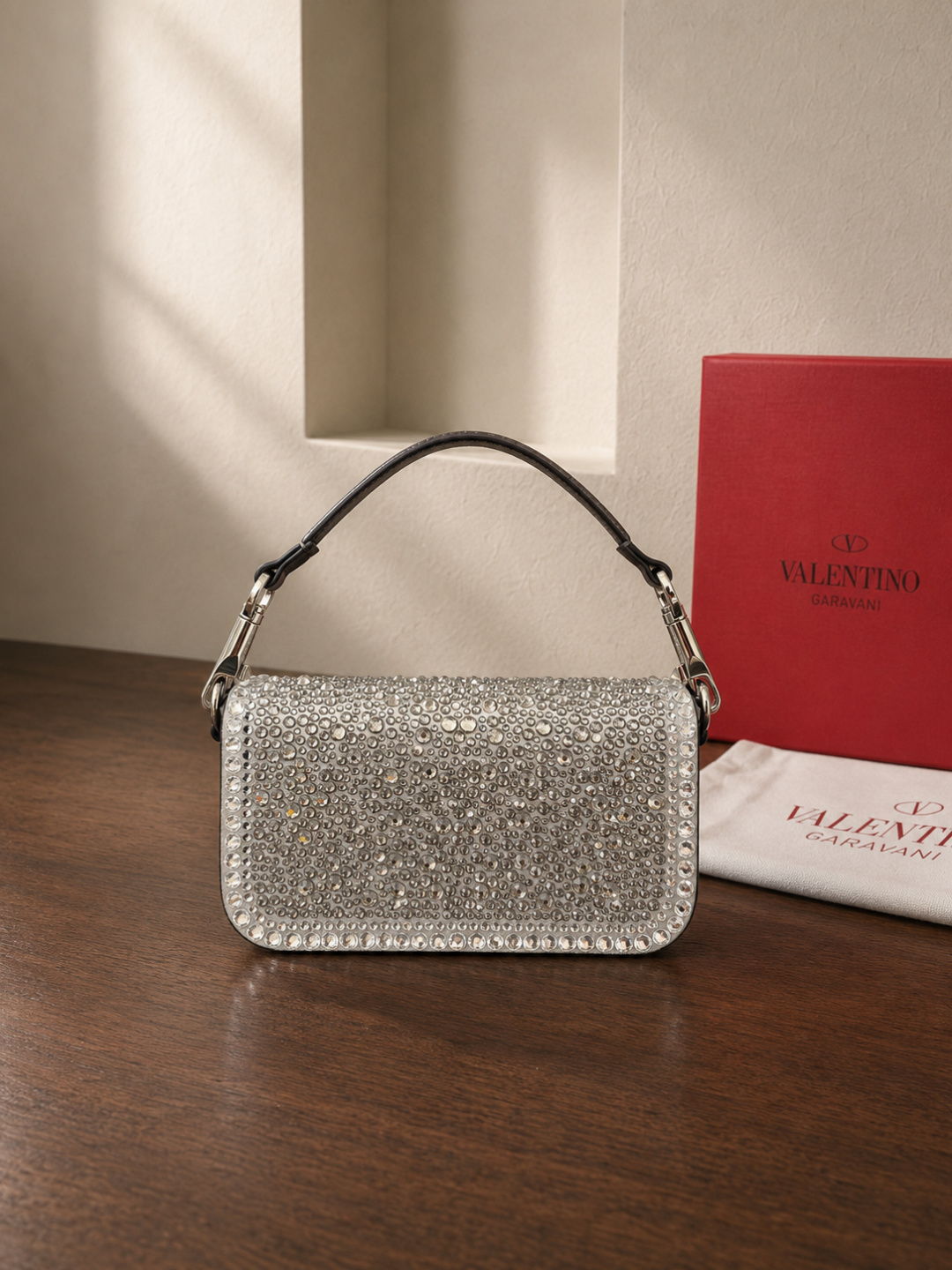 Valentino Garavani Crystal V Logo Shoulder Bag