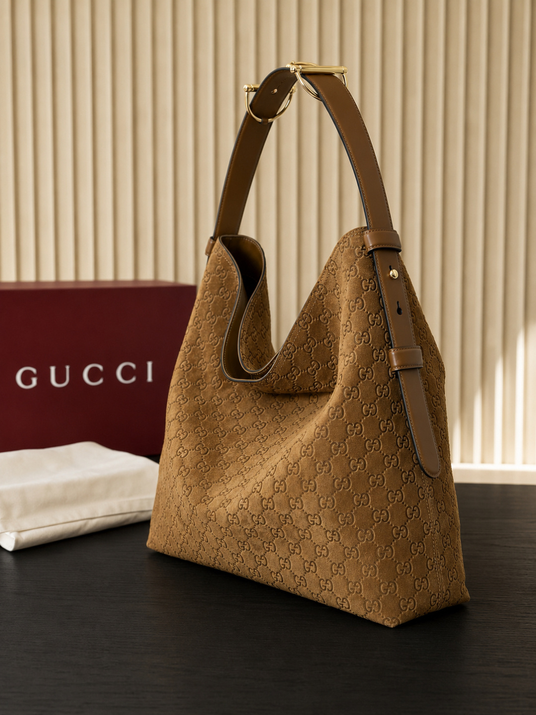Gucci GG Embossed Suede Hobo Shoulder Bag