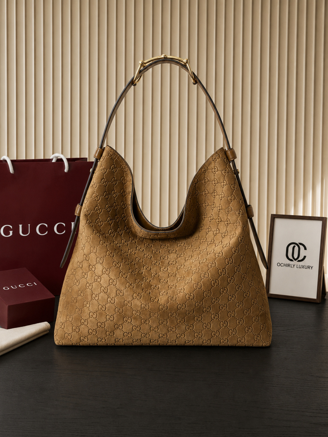 Gucci GG Embossed Suede Hobo Shoulder Bag