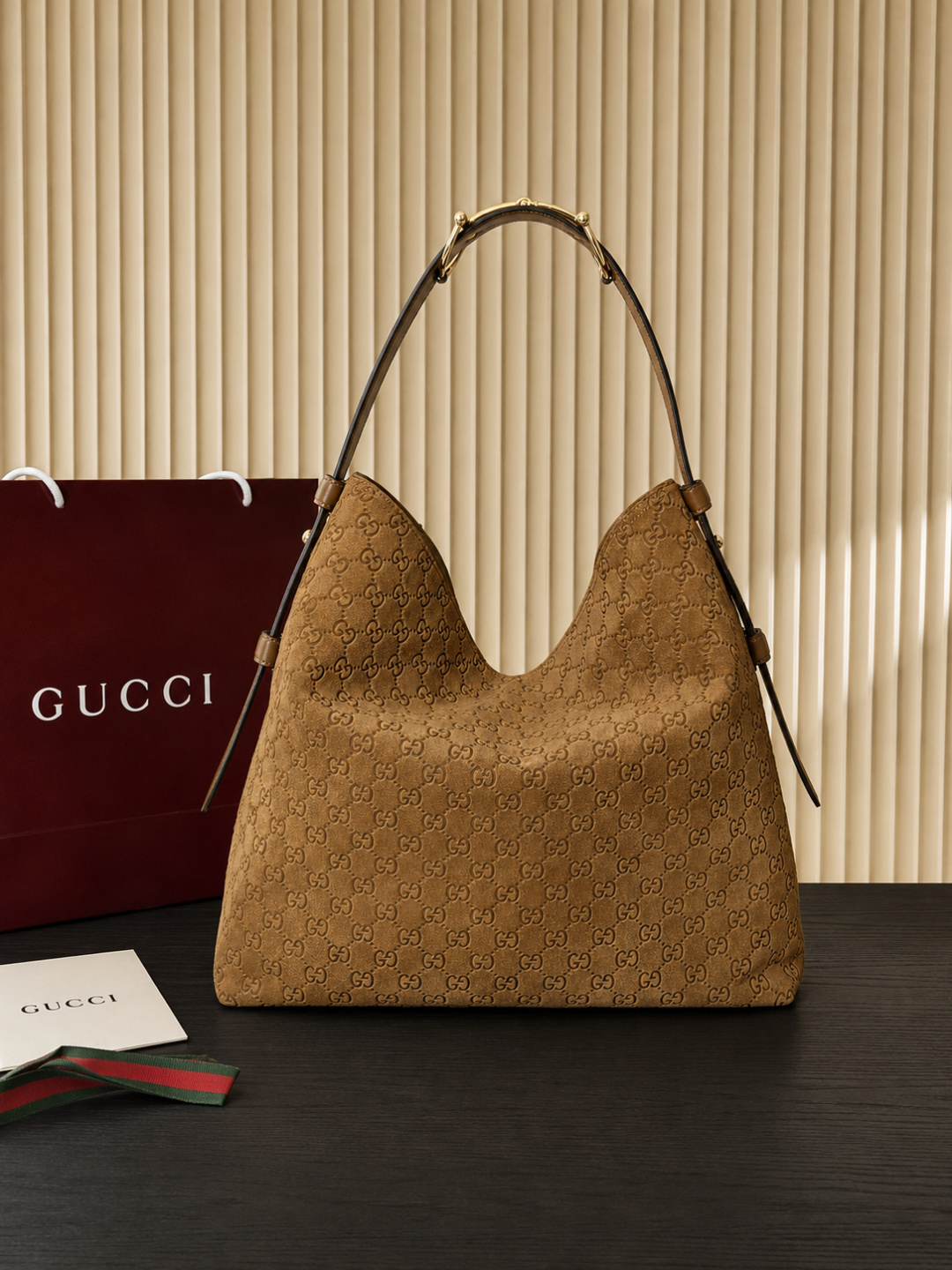 Gucci GG Embossed Suede Hobo Shoulder Bag