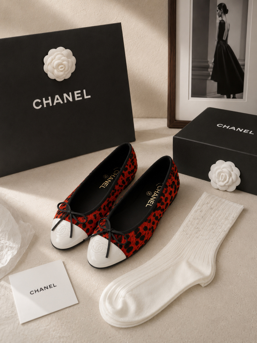 Chanel Leopard Print Toe Cap Ballet Flats
