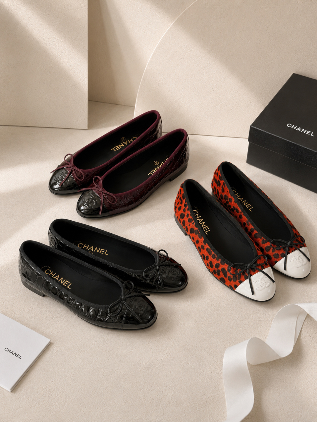 Chanel Leopard Print Toe Cap Ballet Flats