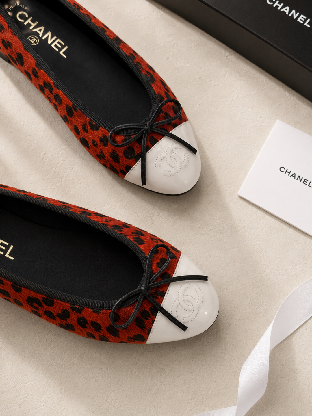 Chanel Leopard Print Toe Cap Ballet Flats