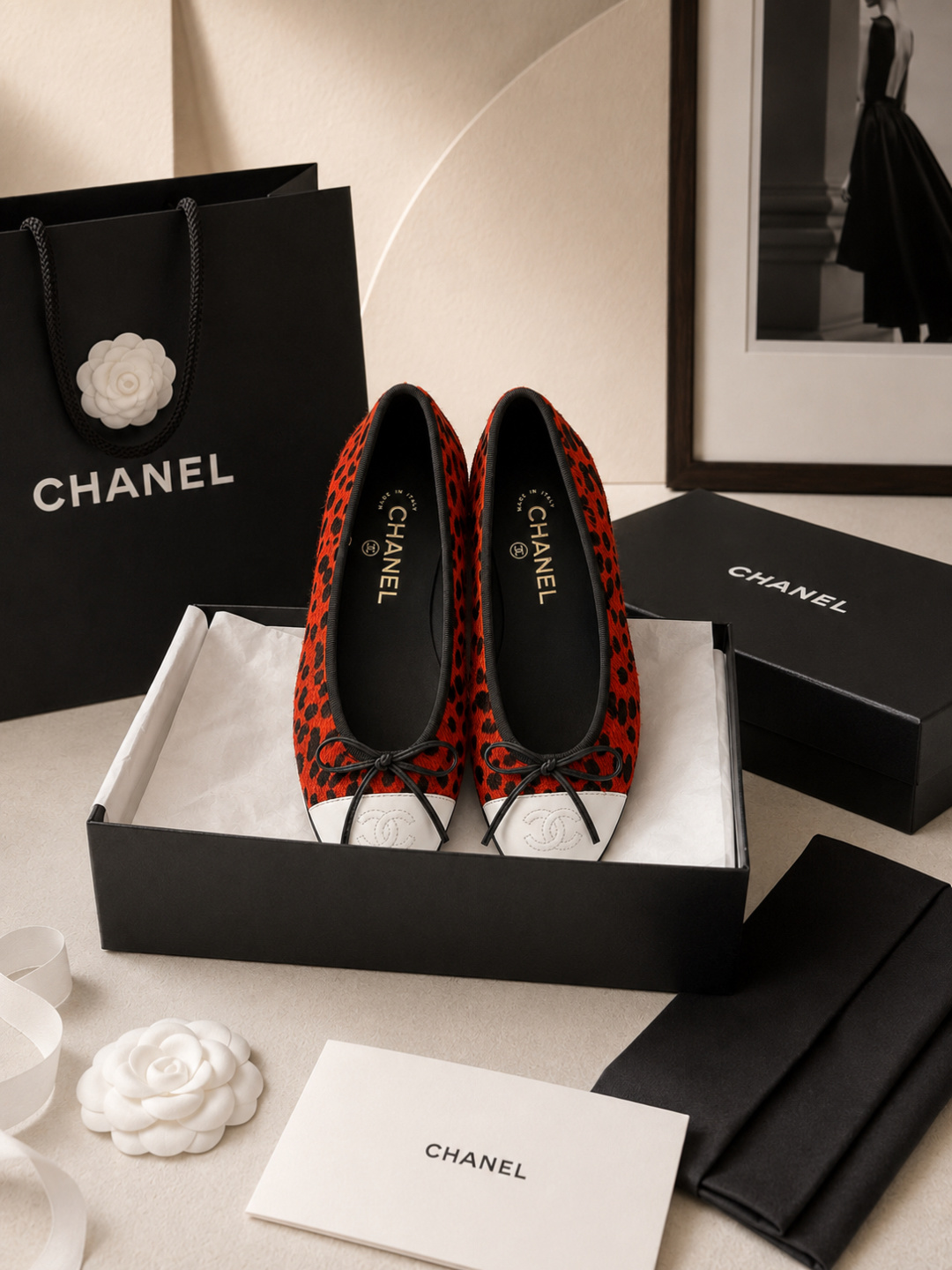 Chanel Leopard Print Toe Cap Ballet Flats