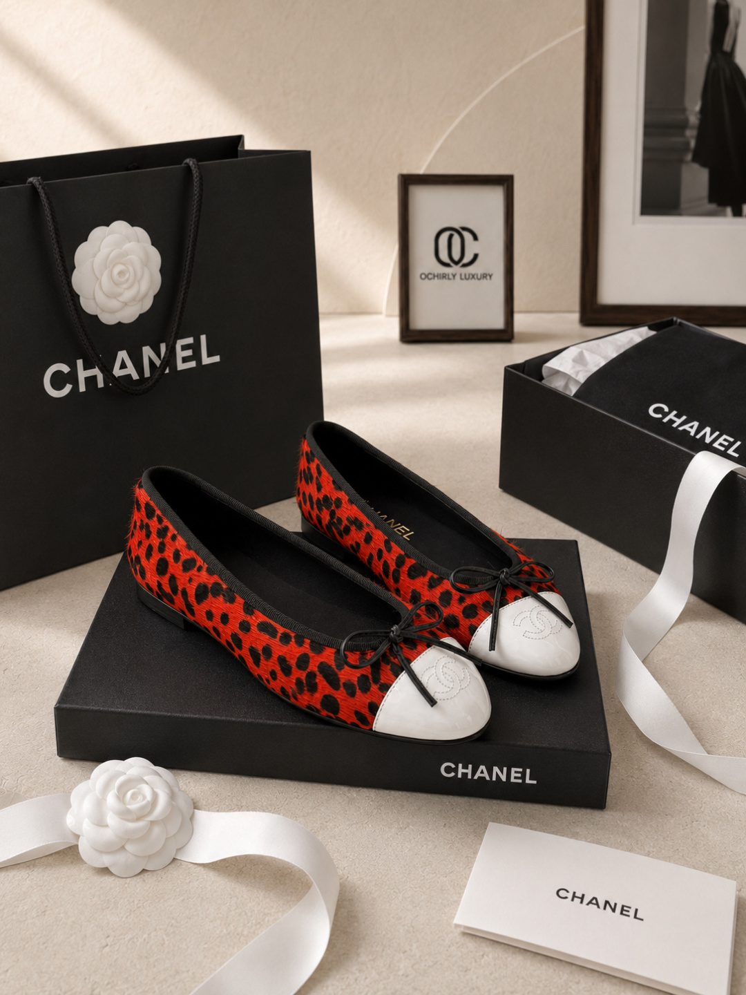 Chanel Leopard Print Toe Cap Ballet Flats