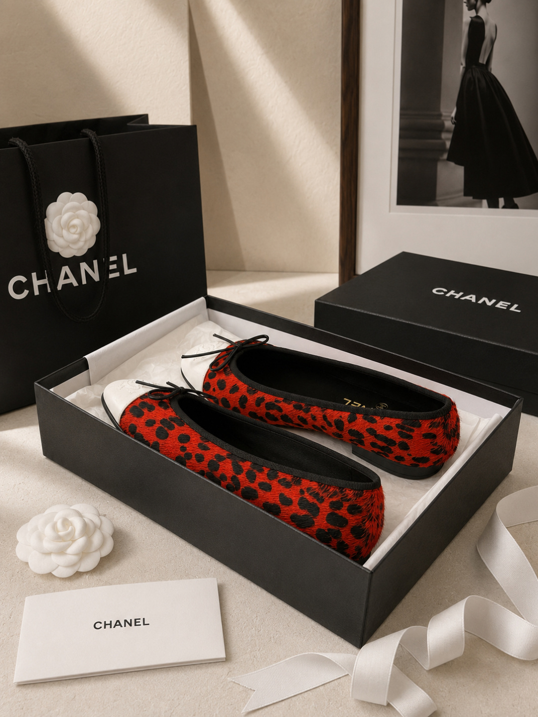 Chanel Leopard Print Toe Cap Ballet Flats