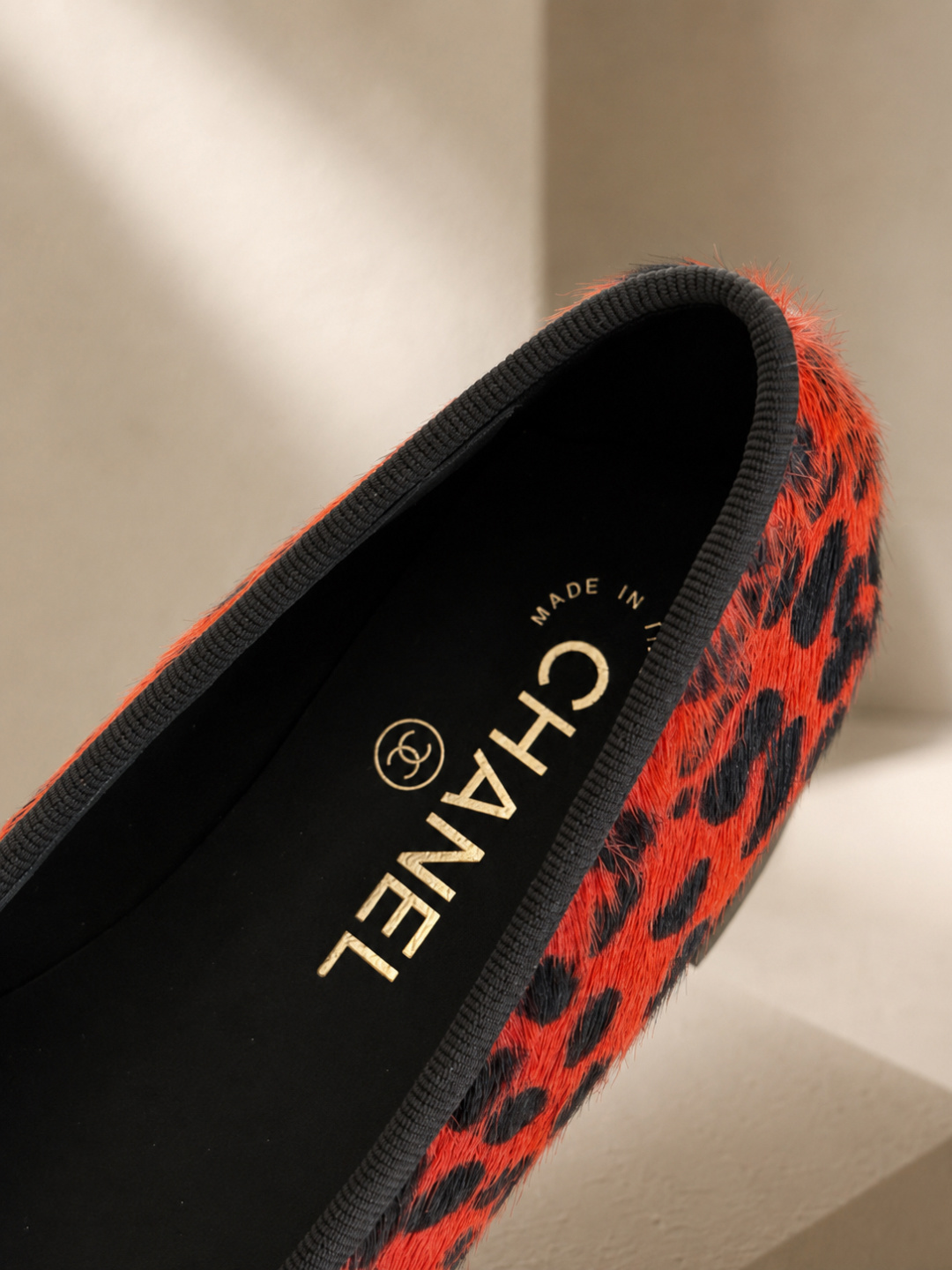 Chanel Leopard Print Toe Cap Ballet Flats