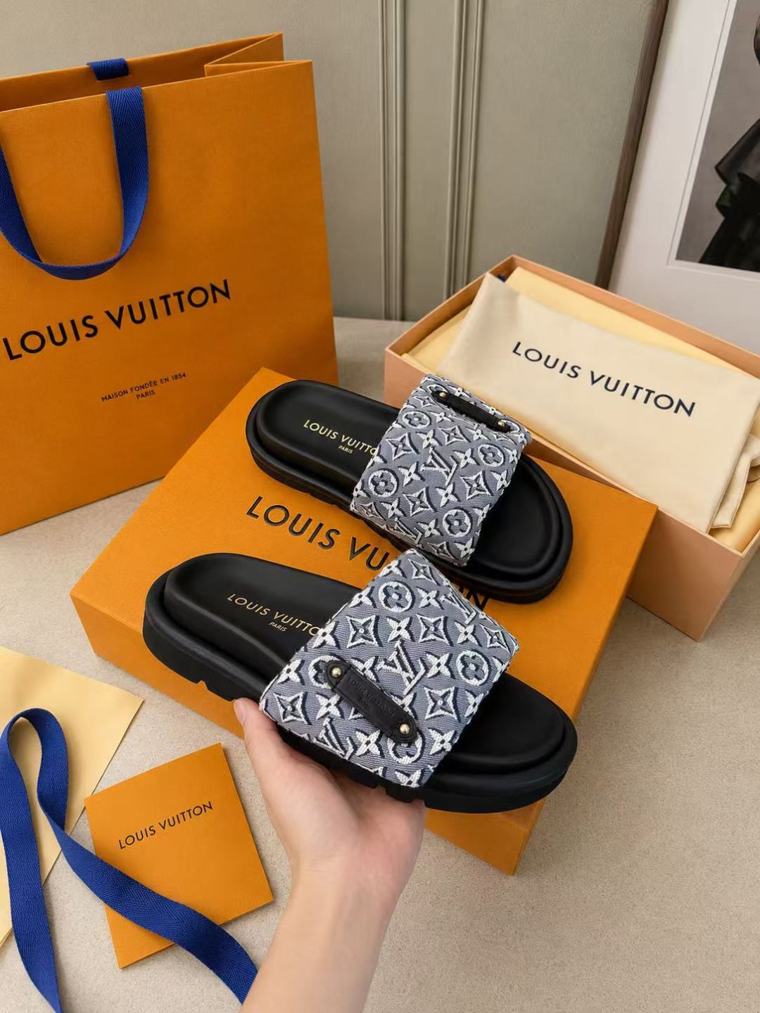 Louis Vuitton Monogram Jacquard Slide Sandals