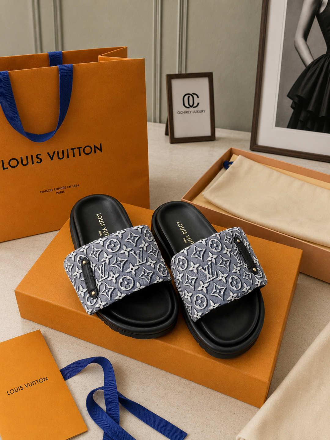 Louis Vuitton Monogram Jacquard Slide Sandals