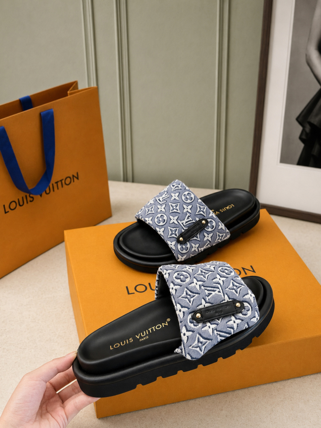 Louis Vuitton Monogram Jacquard Slide Sandals