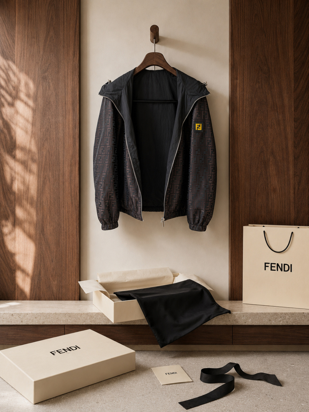 Fendi FF Pattern Hooded Windbreaker Jacket