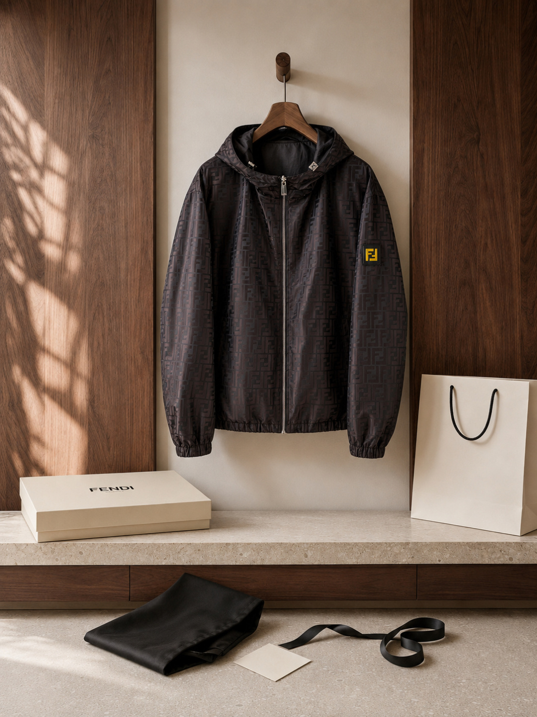 Fendi FF Pattern Hooded Windbreaker Jacket