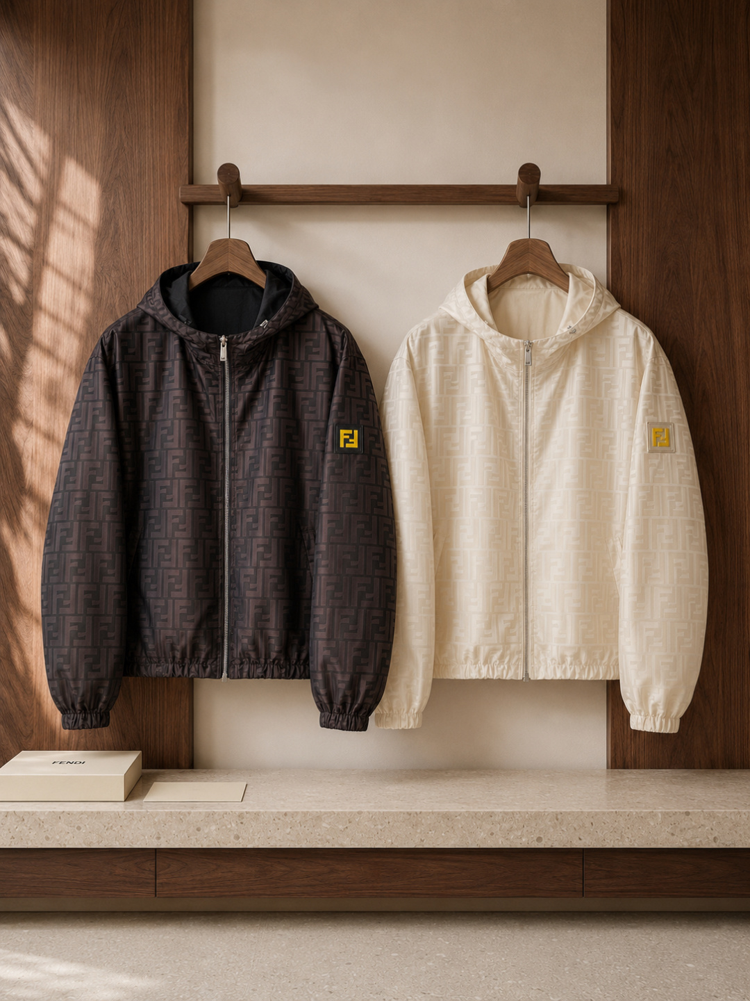 Fendi FF Pattern Hooded Windbreaker Jacket