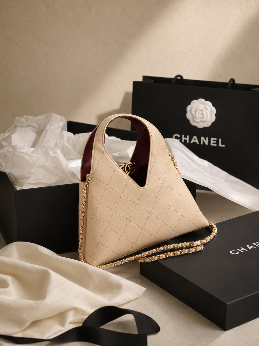 Chanel Quilted Leather Hobo Handbag