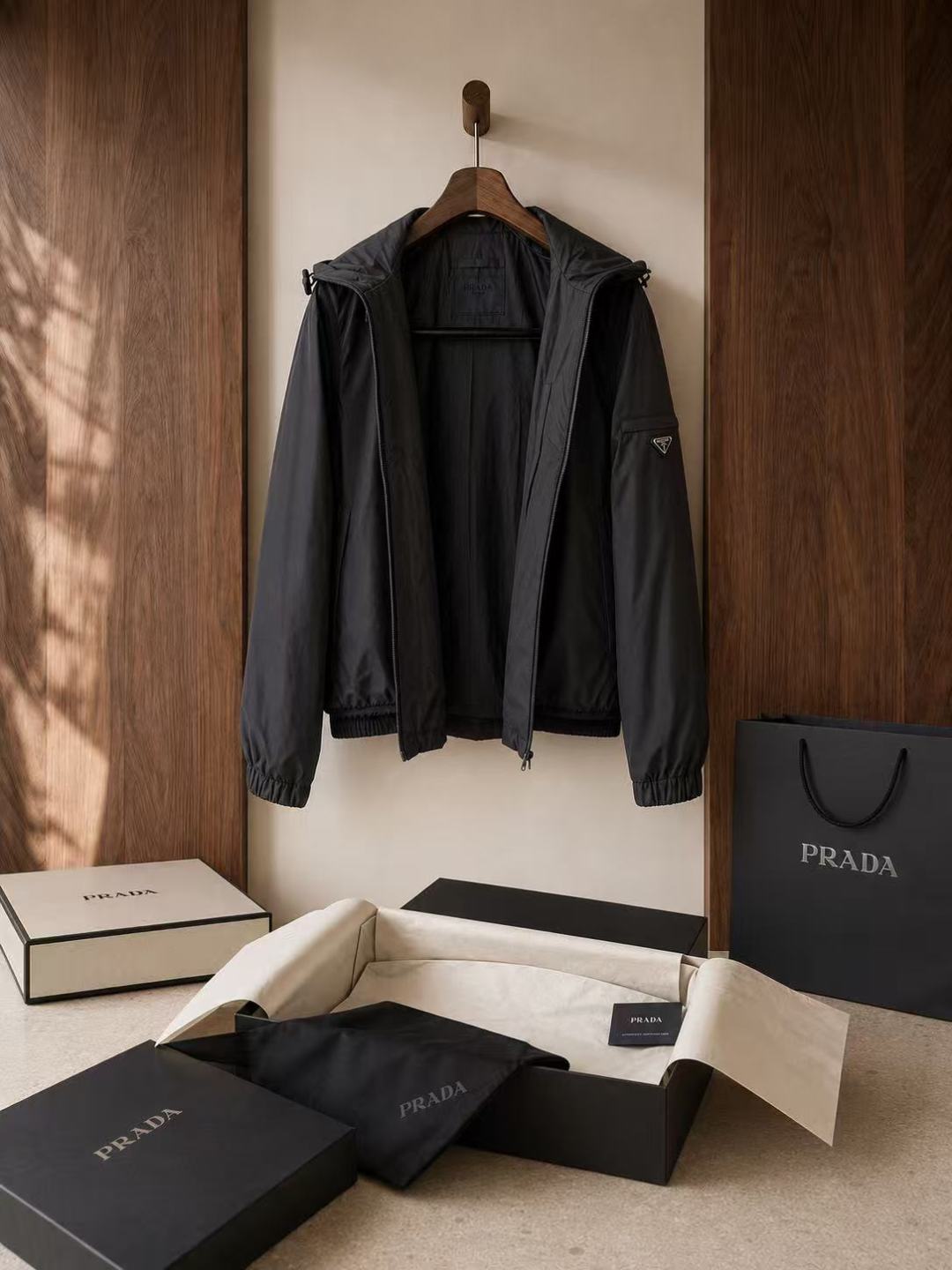 Prada Triangle Logo Hooded Windbreaker Jacket