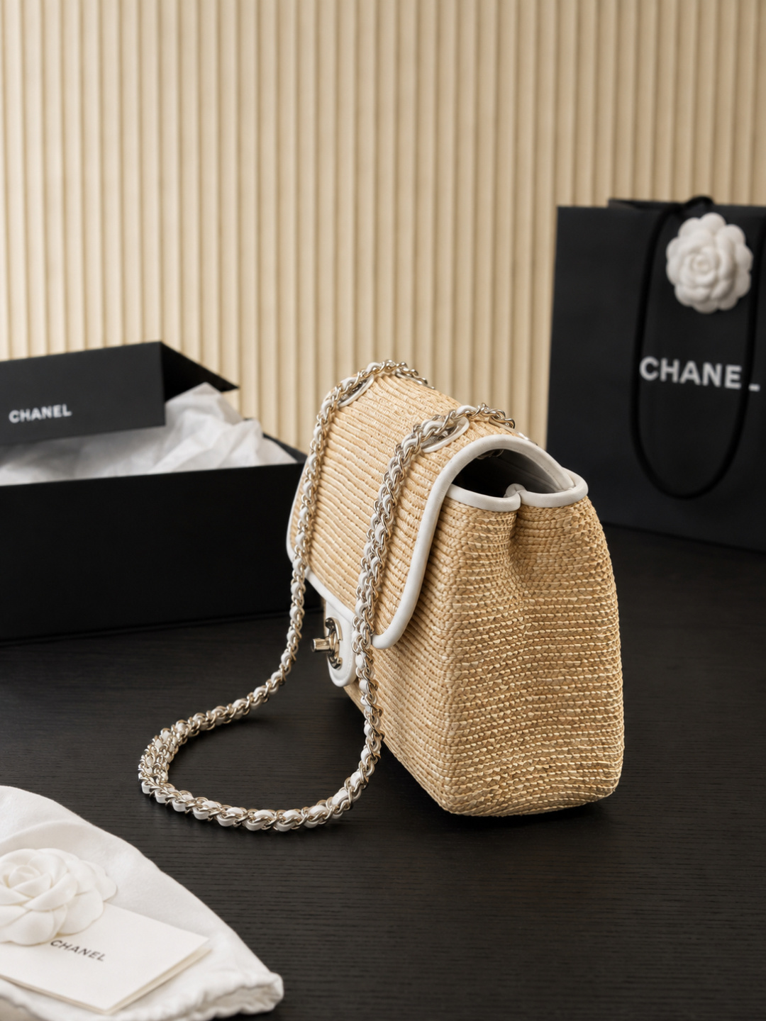 chanel straw woven classic flap shoulder bag