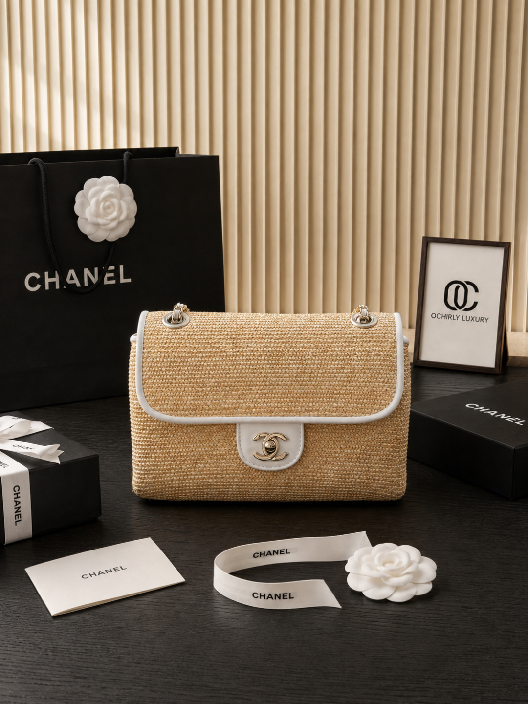 chanel straw woven classic flap shoulder bag
