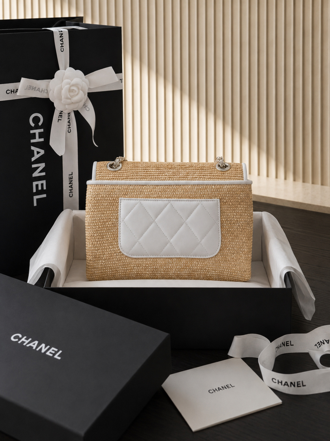 chanel straw woven classic flap shoulder bag