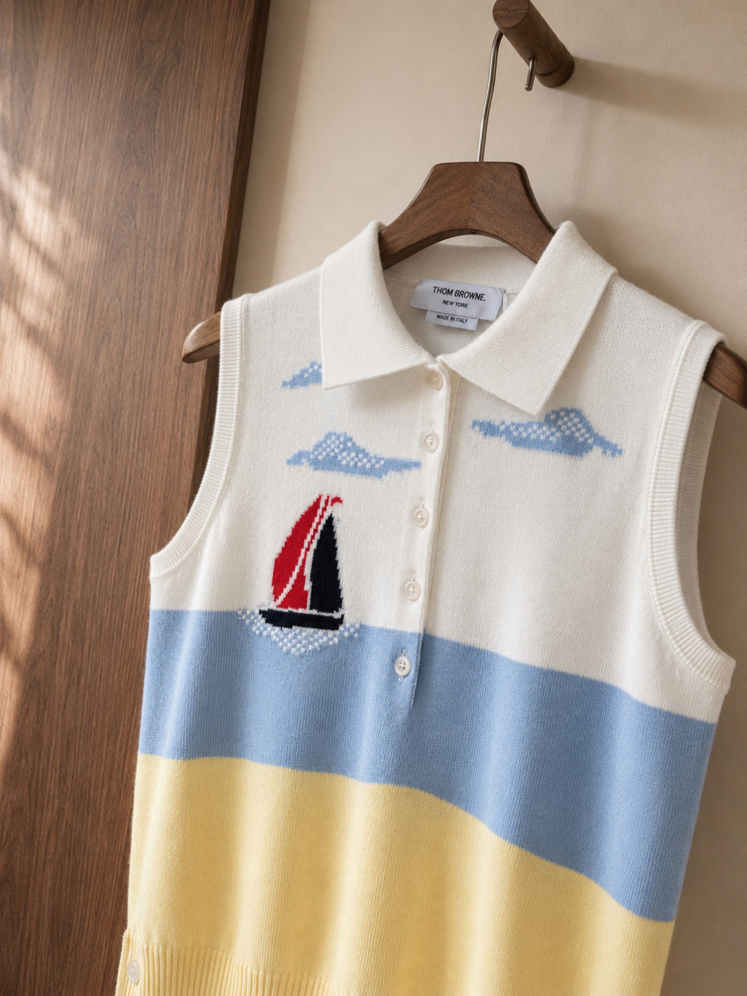 thom browne sailing boat intarsia knit vest