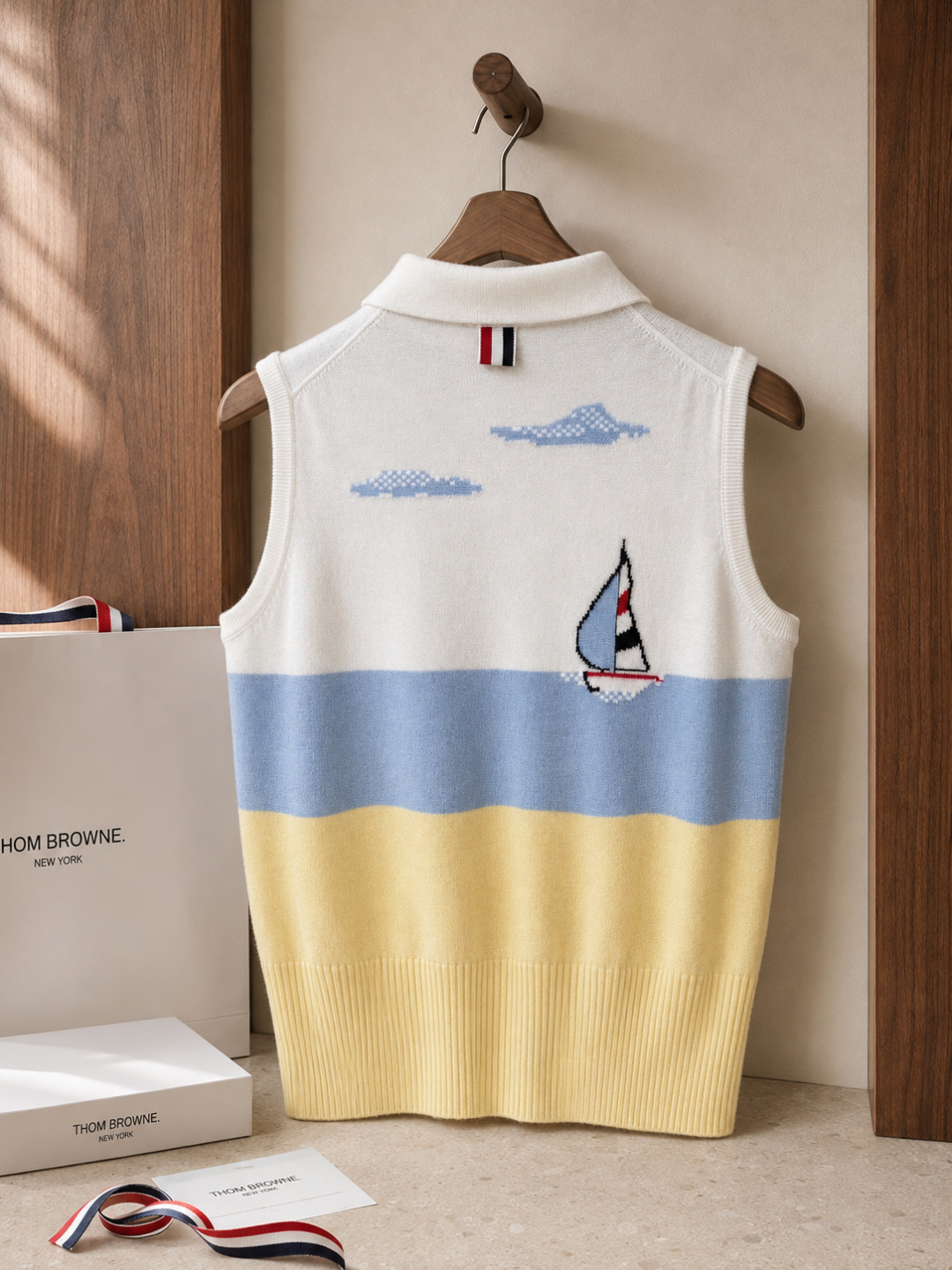 thom browne sailing boat intarsia knit vest