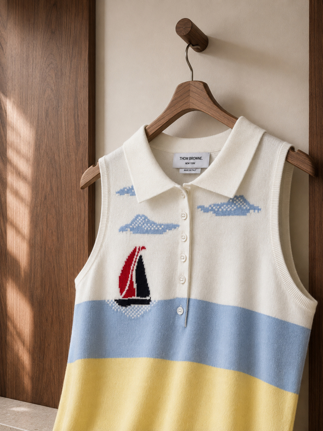thom browne sailing boat intarsia knit vest