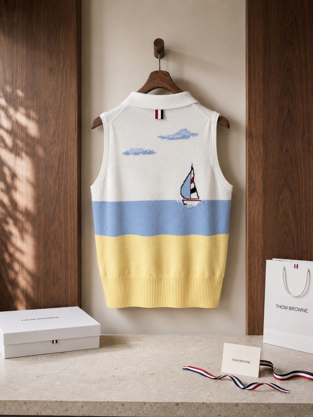 thom browne sailing boat intarsia knit vest