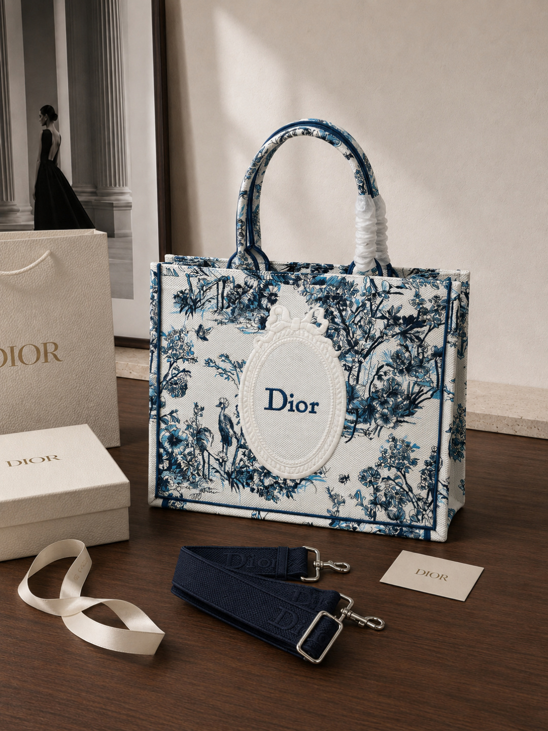 dior large blue toile de jouy book tote
