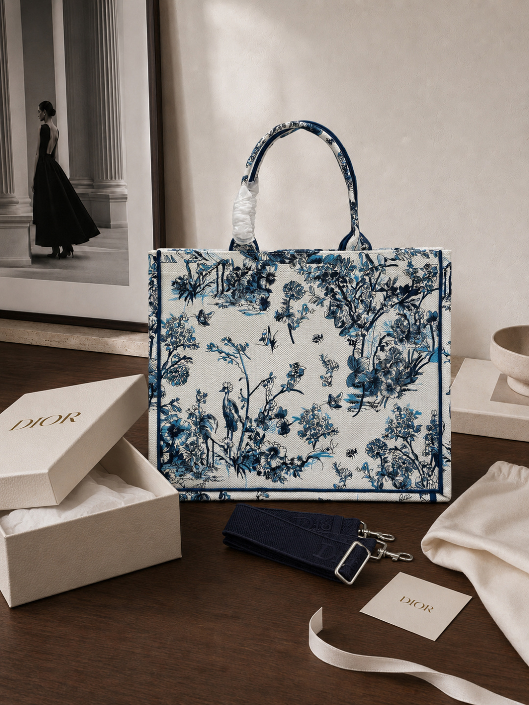dior large blue toile de jouy book tote