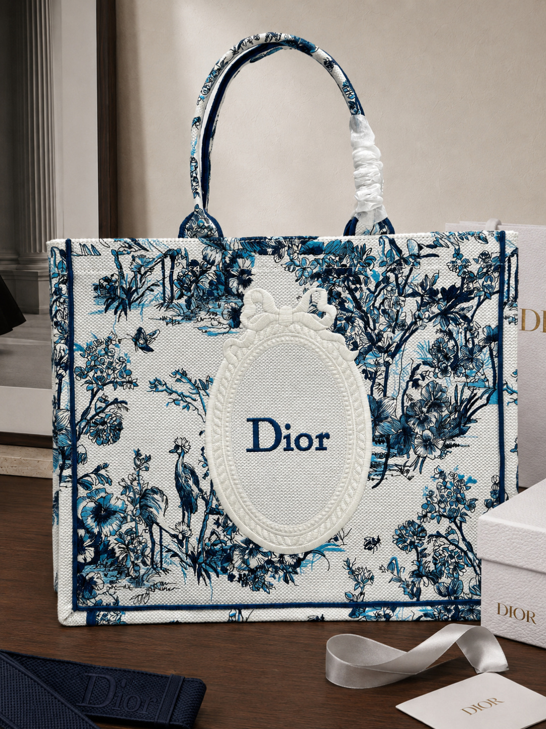 dior large blue toile de jouy book tote