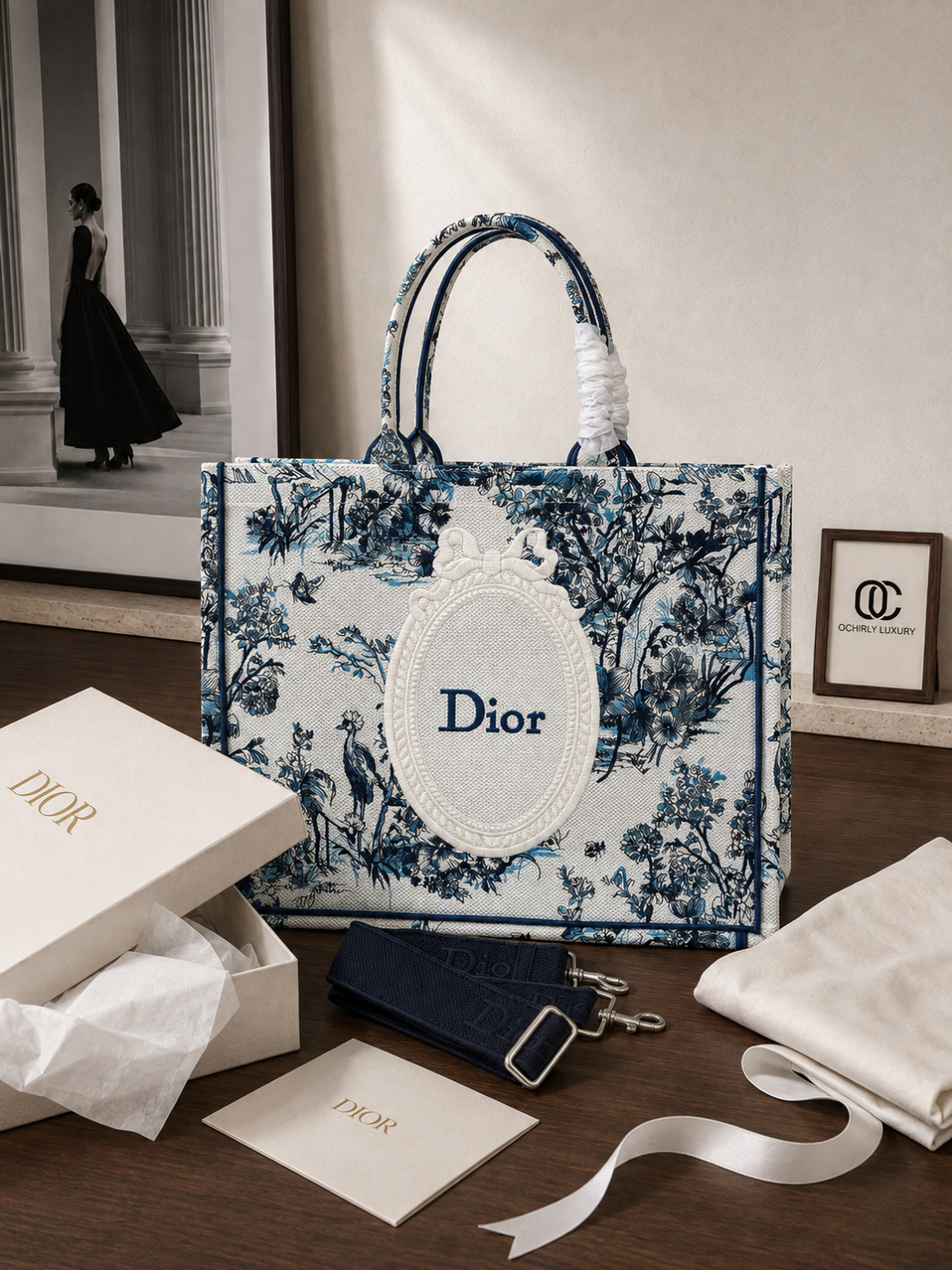 dior large blue toile de jouy book tote