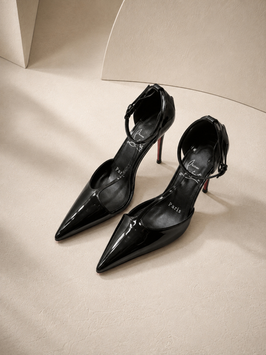 christian louboutin black patent ankle strap pumps