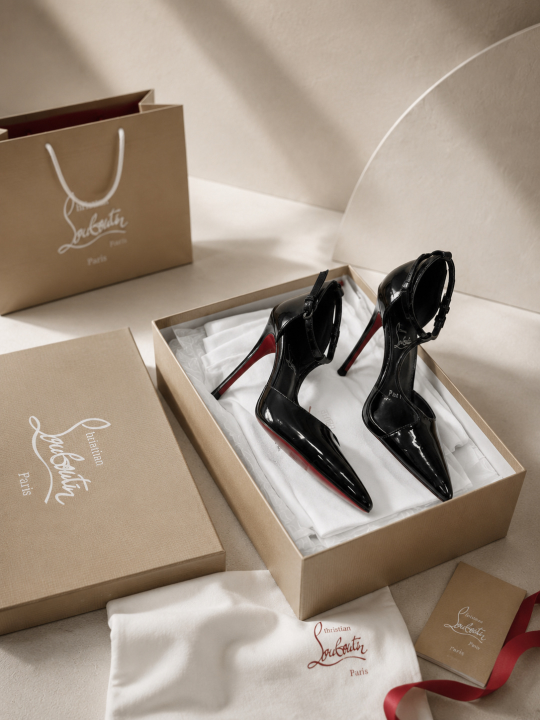 christian louboutin black patent ankle strap pumps