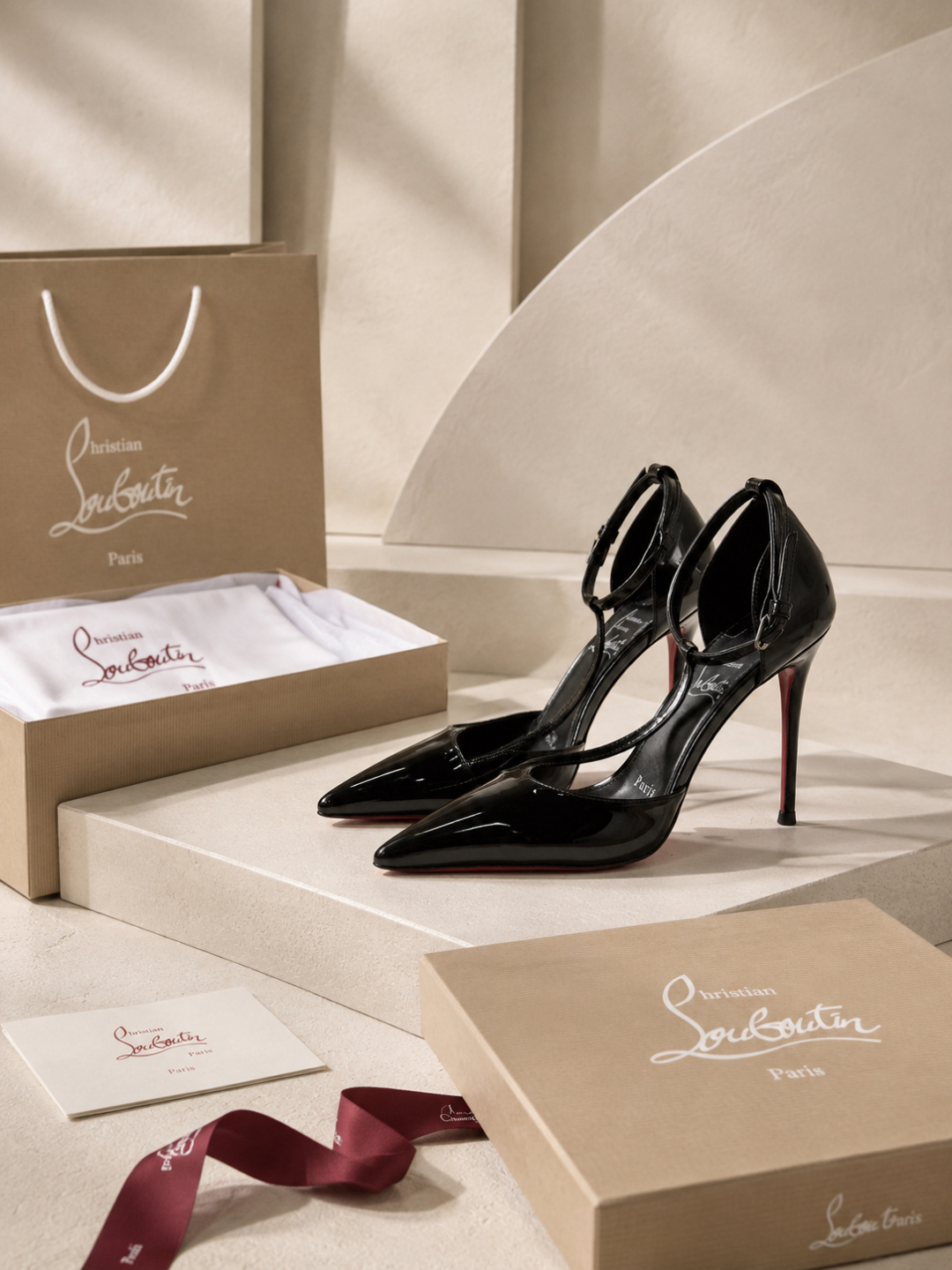 christian louboutin black patent ankle strap pumps