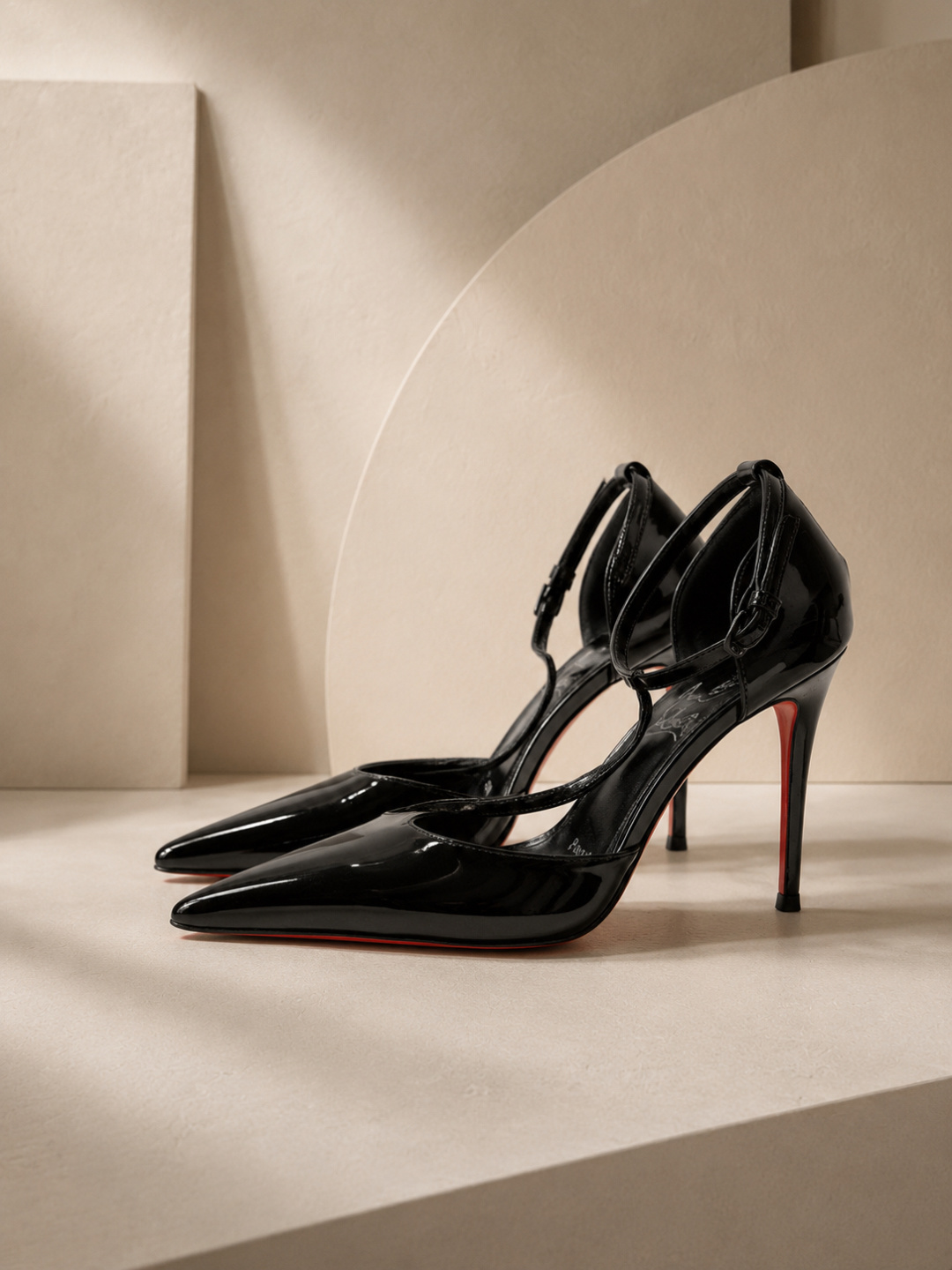 christian louboutin black patent ankle strap pumps